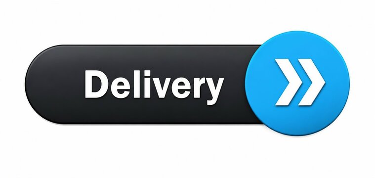 Modern black delivery button with blue arrow icon