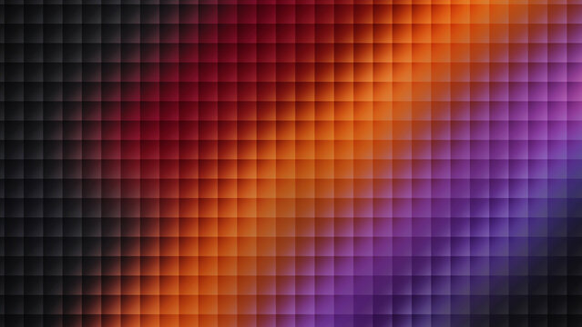 Gradient pixel pattern transitions from dark shades to vibrant orange and purple hues