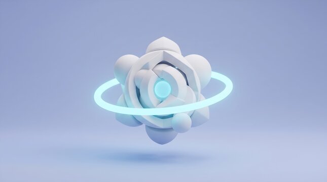 Futuristic 3D Atomic Structure and Core with Glowing Ring Orbit