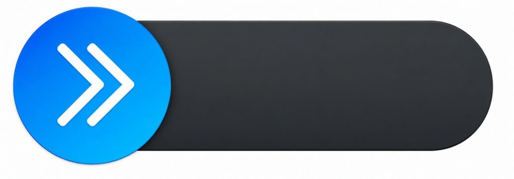 Modern play button icon with blue arrow and dark grey background