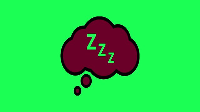 Dark red thought bubble with green sleeping zzz letters icon