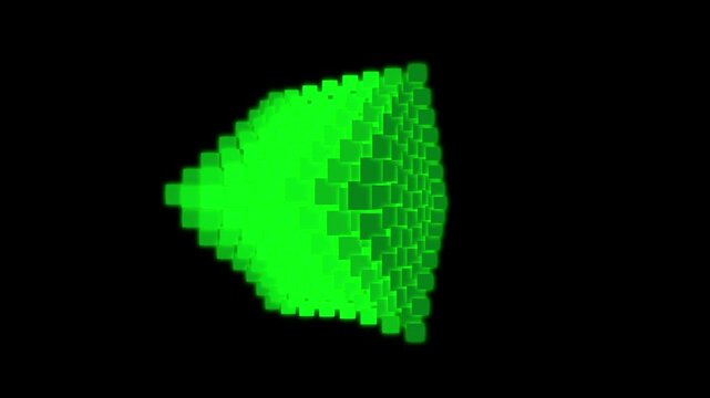 Abstract green cube structure rotating and shifting in dark space 3d motion graphic.