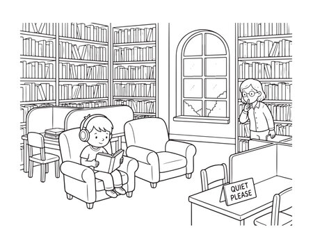 Children's library coloring page