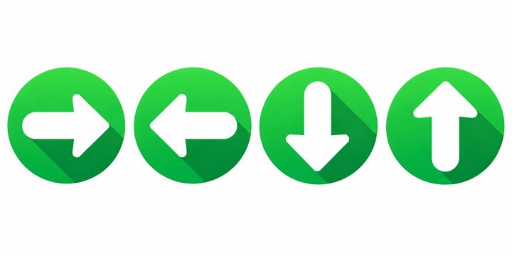 Set of four modern green navigation arrow icons in a circular shape