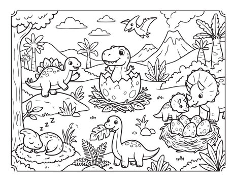 Baby dinosaur hatching from egg