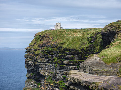 O'brien's tower on cliffs of moher, ireland atlantic ocean coastline
