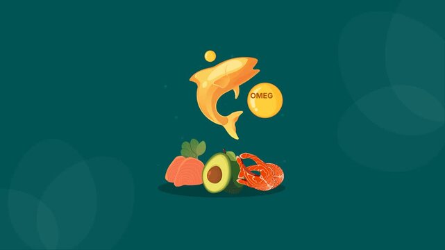 Omega-3 &ndash; Natural Sources, Nutrition & Heart Health - Animated Illustration as MP4 File