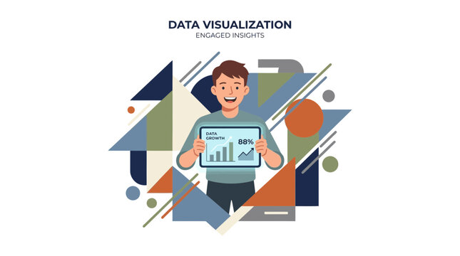 Man Holding Tablet Showing Data Growth Chart and 88 Percent Insights