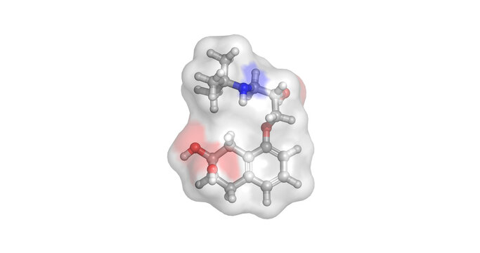 Nadolol, non-selective beta blocker used for the management of hypertension, angina pectoris, and prophylaxis of migraine headaches, 3D molecule 4K