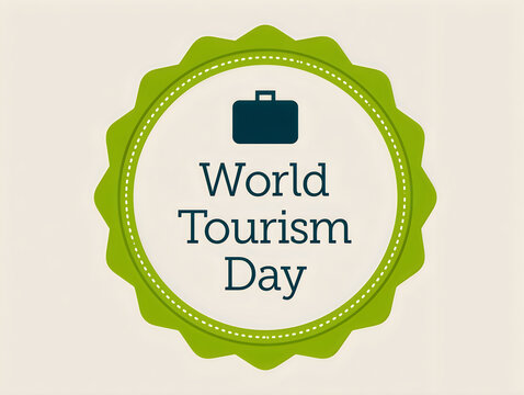 World tourism day badge with a green border and a travel suitcase icon
