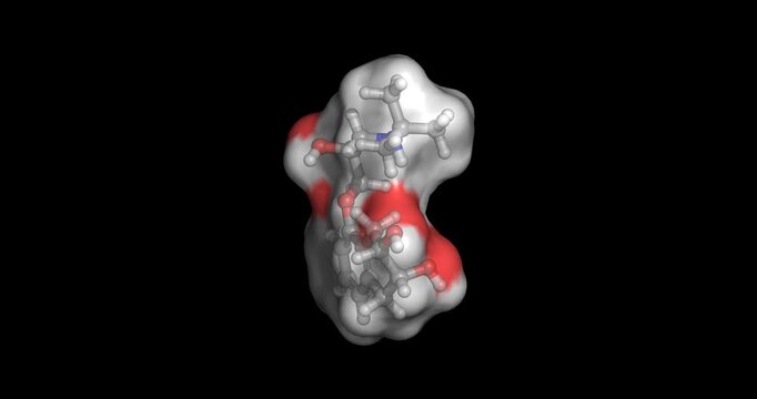 Nadolol, non-selective beta blocker used for the management of hypertension, angina pectoris, and prophylaxis of migraine headaches, 3D molecule spinning, 4K