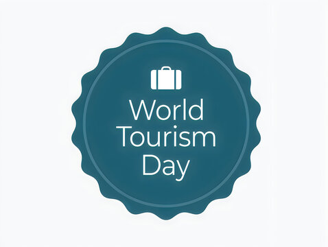 World tourism day blue badge icon with a travel suitcase graphic