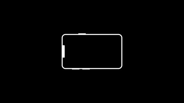 Smartphone horizontal orientation animation on black background.