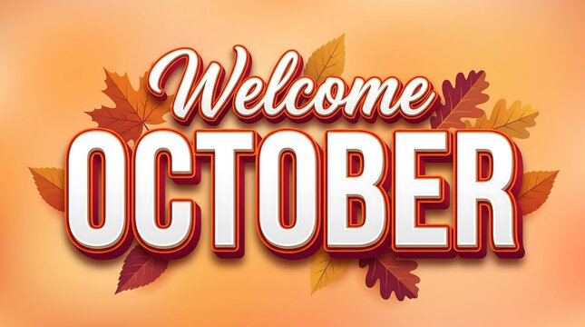 Welcome october text with autumn leaves on an orange background, autumn, autumn 2026, autumn leaves, maple leaves, autumn background