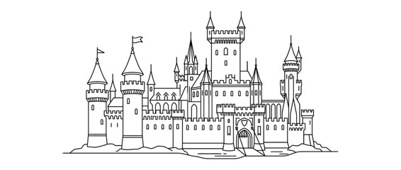 Fantasy Castle Outline Isolated on Transparent Background