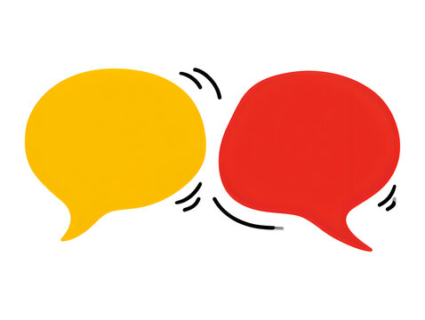 Yellow and red speech bubbles with cartoon style outlines for communication and chat messages