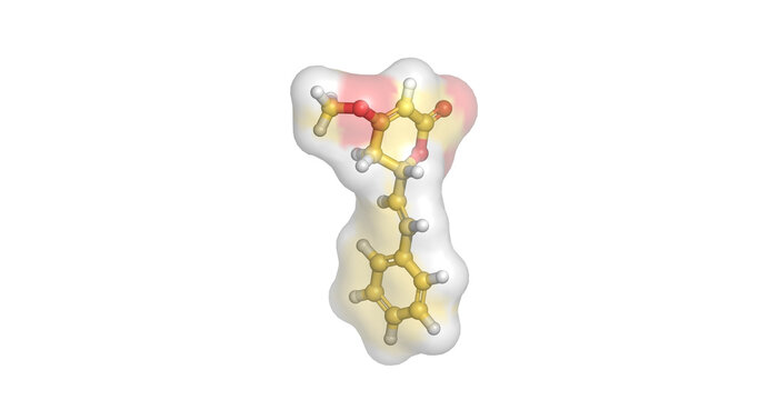 DL-Kavain, major psychoactive kavalactone and GABA-A receptor modulator from kava root possessing anxiolytic and muscle-relaxant properties, 3D molecule 4K  