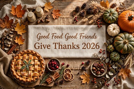 Elegant Vintage Thanksgiving Blessings 2026 Botanical Poster with Orna
