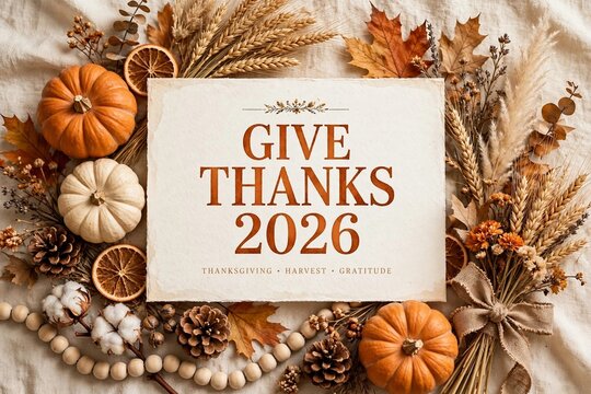 Traditional Thanksgiving 2026 Harvest Blessings Poster with Orange Pum