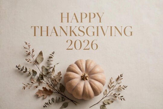 Artistic Botanical Thankful Hearts 2026 Greeting with Decorative Pumpk
