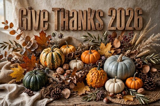 Elegant Navy Blue and Orange Happy Thanksgiving 2026 Autumn Poster wit