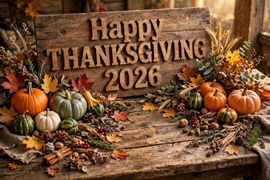 Vintage Farmhouse Count Your Blessings 2026 Greeting with Pumpkins Whe