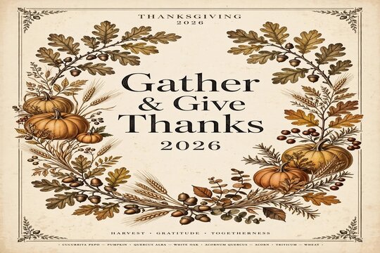 Cozy Rustic Farmhouse Happy Thanksgiving 2026 Sign on Wood Wall with W