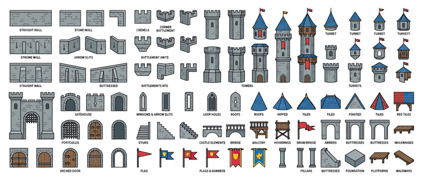 Medieval Castle Elements Collection Isolated