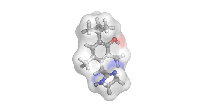 Oxymetazoline, nasal decongestant and blood vessel /vasoconstrictor, 3D molecule 4K