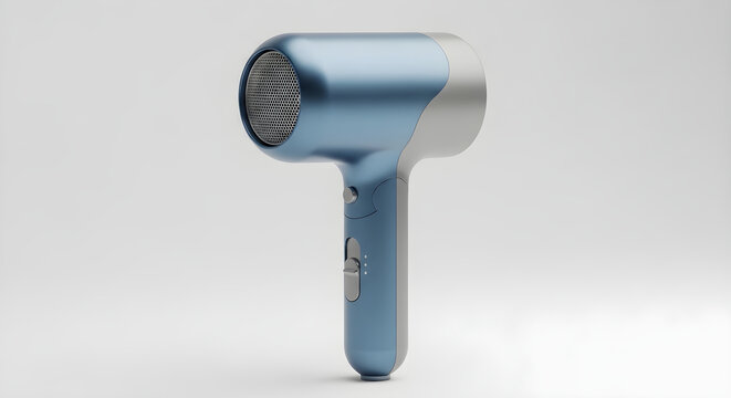 Modern Blue Metallic Hair Dryer Appliance for Professional Salon Styling and Efficient Everyday Personal Beauty Grooming Routine at Home