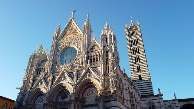 Cathedral Siena Piazza del Duomo with historic Siena Cathedral, Tuscany, Italy video 4k pano