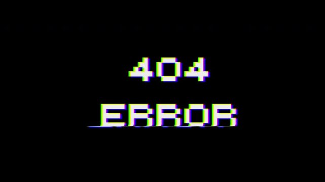 404 error glitch flicker effect 4k video or footage with text elaboration retro effect seamless elaboration loading interference vintage transition loop