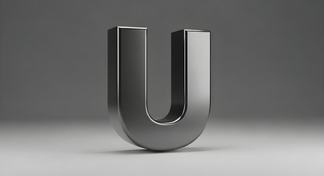 A Three-Dimensional Metallic Letter U Displayed With Sophisticated Glossy Surface Reflections And Dramatic Studio Lighting Effects