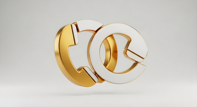 Luxury Gold and Silver 3D Telephone Receiver Icon Symbol for Communication and Business Connectivity
