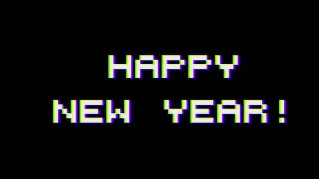 happy new year glitch flicker effect 4k video or footage with text elaboration retro effect seamless elaboration loading interference vintage transition loop