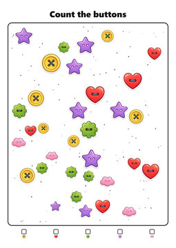 A game for children: find and count the colorful buttons.