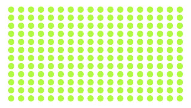Grid pattern of glowing light green circular dots arranged symmetrically on a clean white background with glowing lights geometric grid symmetrical design neon dots abstract background