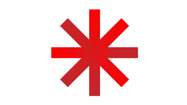 Geometric red asterisk or starburst symbol with sharp lines isolated on a white background burst shape geometric star punctuation mark icon design typography element reference mark