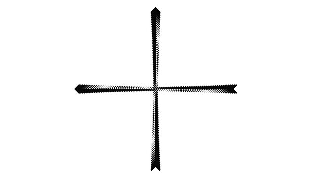 Black sketched cross symbol with arrows at each end on a white background arrows at ends black sketch hand drawn graphic design direction pointer four directions compass mark abstract doo