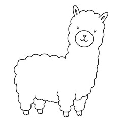 Naklejka premium Simple happy llama line art drawing for children