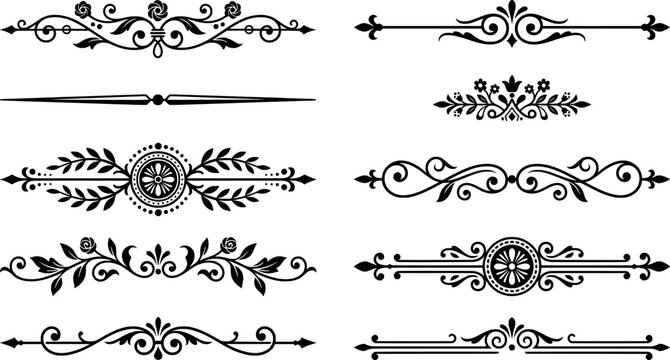 Collection of elegant vintage dividers and ornamental flourishes for wedding invitations and sophisticated graphic design layouts