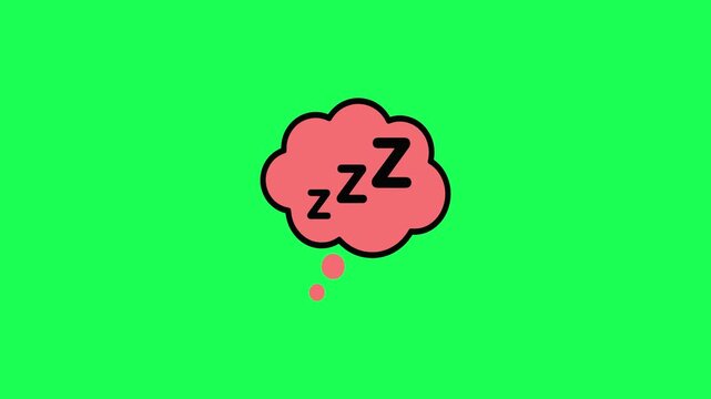 Pink thought bubble with sleeping zzz letters on green background