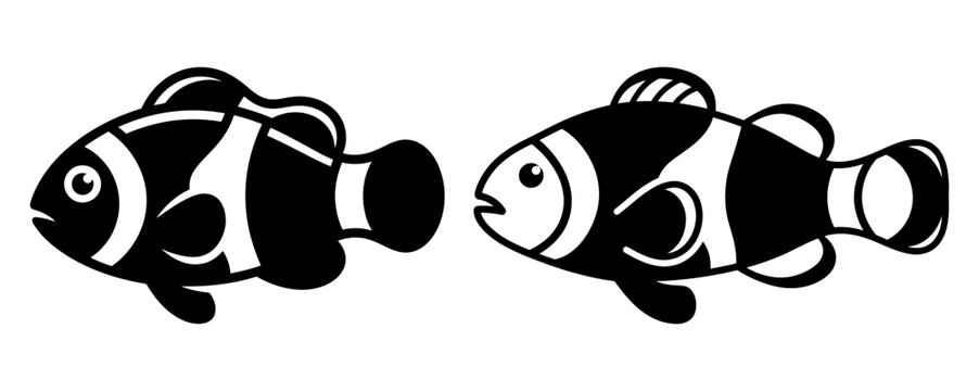 Black and white clown fish silhouette vector illustration set with clownfish silhouette illustration wildlife