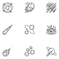 Asteroid and Meteor Impact Line Icon Set - Space Rocks Vector © Myself