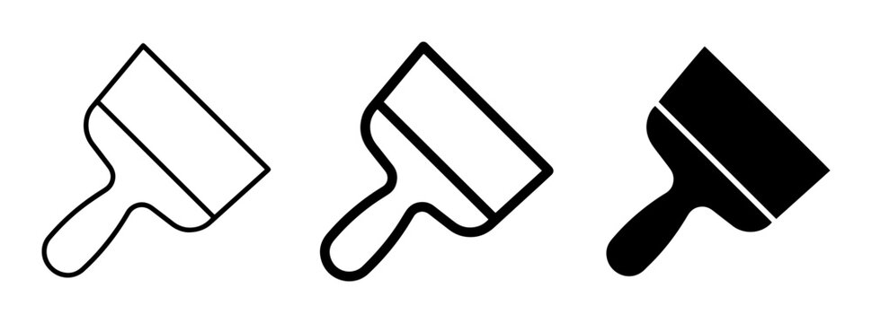 3 Spatula Icons: Outline, Line Art, Solid Fill Vector Graphics for Construction and Renovation Projects