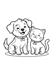 Obraz premium Cartoon Smiling Ice Cream Sundae Coloring Book Page for Kids