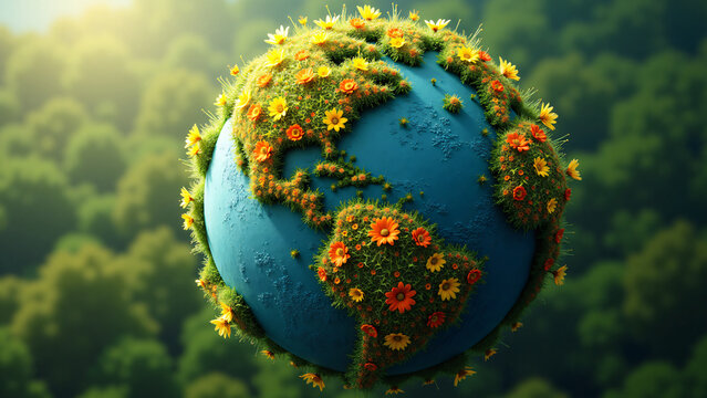 Earth Made of Wildflowers and Leaves Aerial View for Marketing