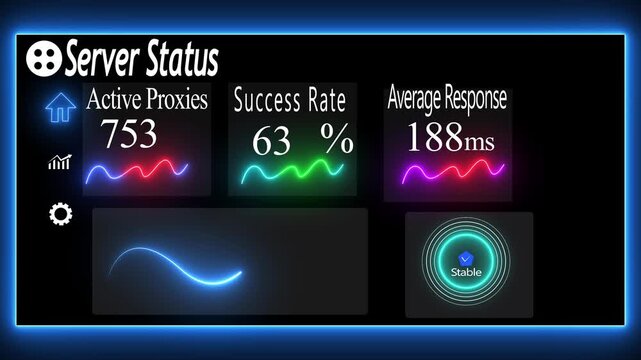Server status dashboard with real-time proxy metrics and network performance analytics interface