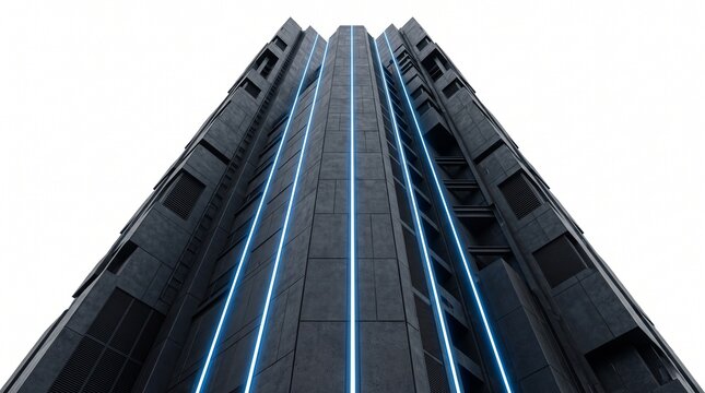 Ultra-modern skyscraper towers soaring into cloudy sky with sleek glass and steel architecture