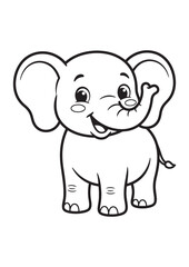 Naklejka premium Cute Little Elephant Holding Flower Coloring Page Vector Line Art